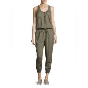Joie Green Linen Cargo Jumpsuit Sz S